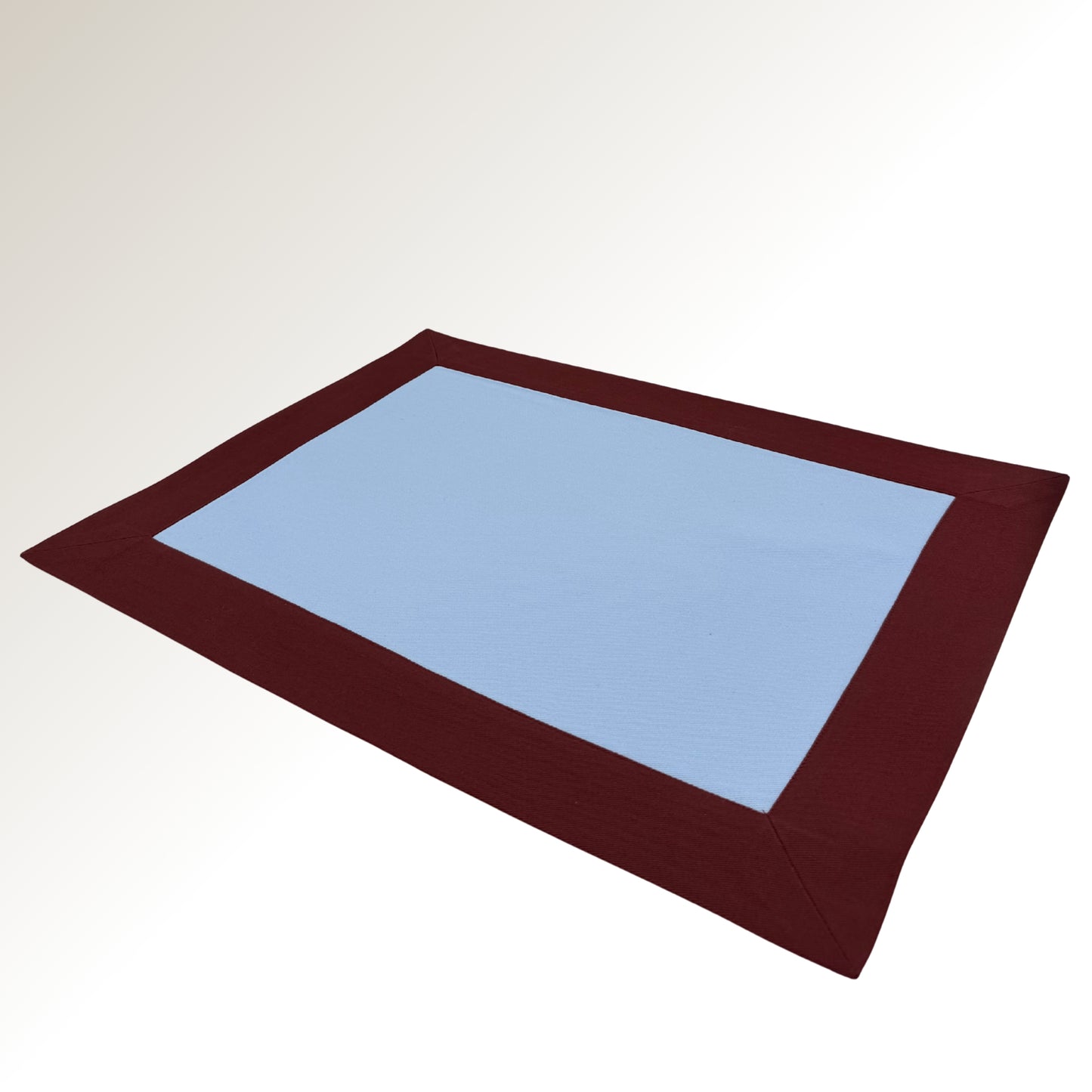 Burgundy and blue signature placemat.