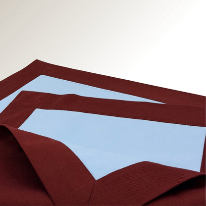 Burgundy and blue signature placemat.