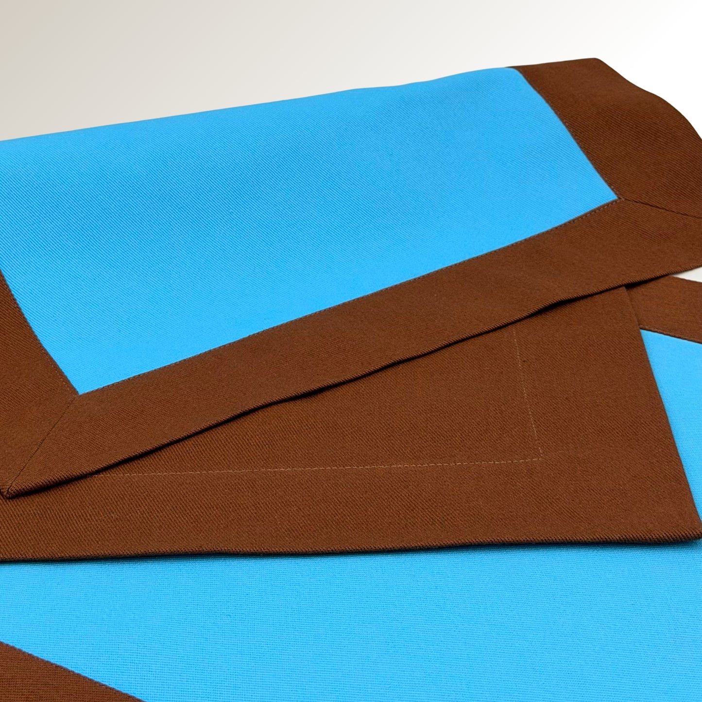 Brown and blue signature placemats.