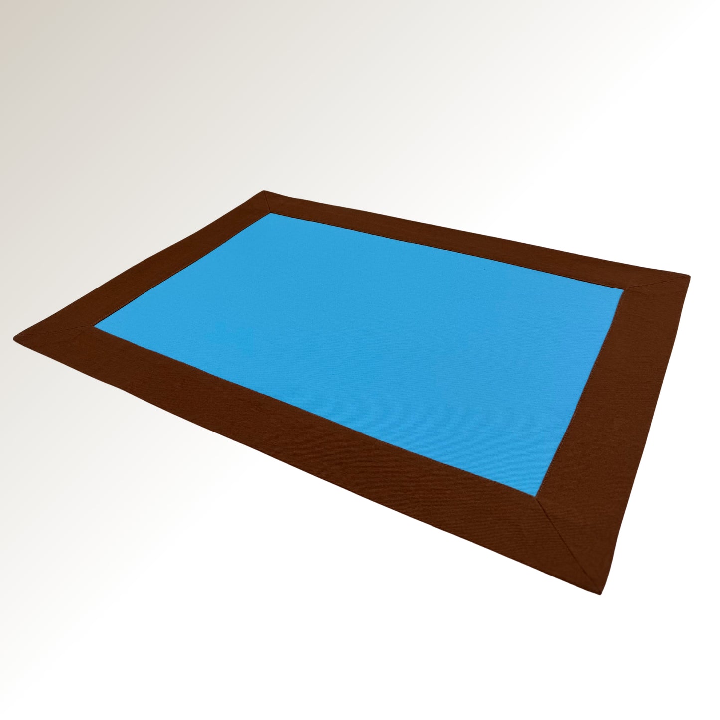 Brown and blue signature placemats.